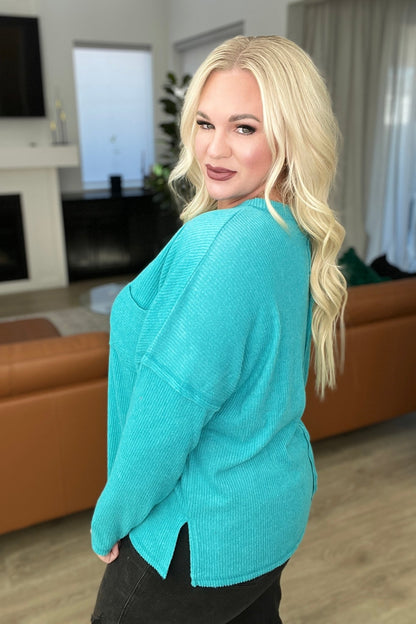 Ribbed Brushed Hacci Sweater in Light Teal (Online Exclusive) - Uptown Boutique Ramona