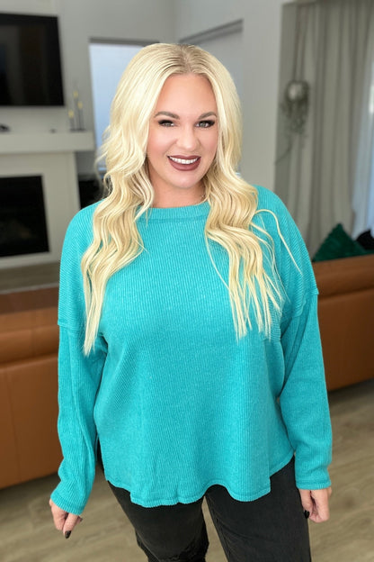 Ribbed Brushed Hacci Sweater in Light Teal (Online Exclusive) - Uptown Boutique Ramona