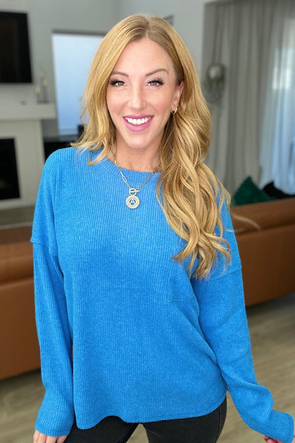 Ribbed Brushed Hacci Sweater in Ocean Blue (Online Exclusive) - Uptown Boutique Ramona