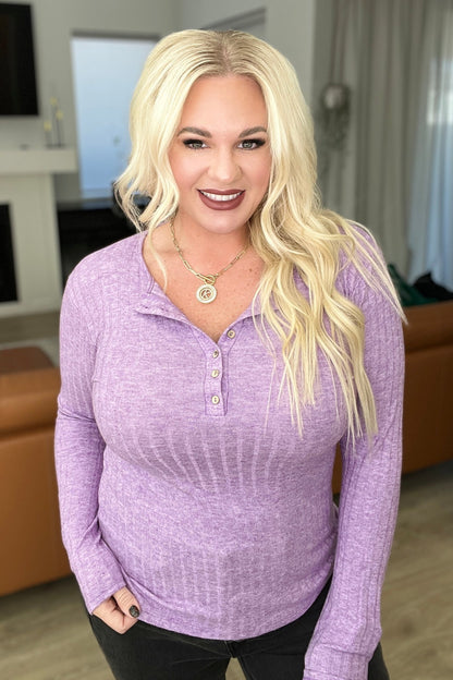 Ribbed Long Sleeve Henley in Violet (Online Exclusive) - Uptown Boutique Ramona