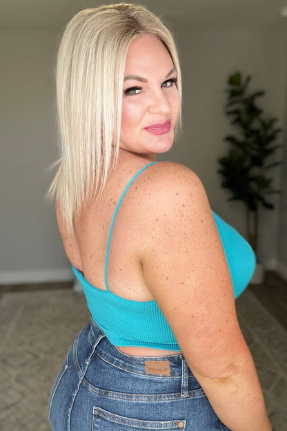 Ribbed Seamless Spaghetti Strap Crop Cami in Ice Blue (Online Exclusive) - Uptown Boutique Ramona