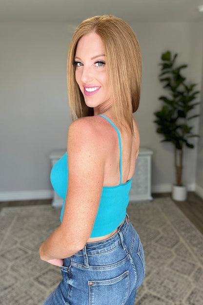 Ribbed Seamless Spaghetti Strap Crop Cami in Ice Blue (Online Exclusive) - Uptown Boutique Ramona