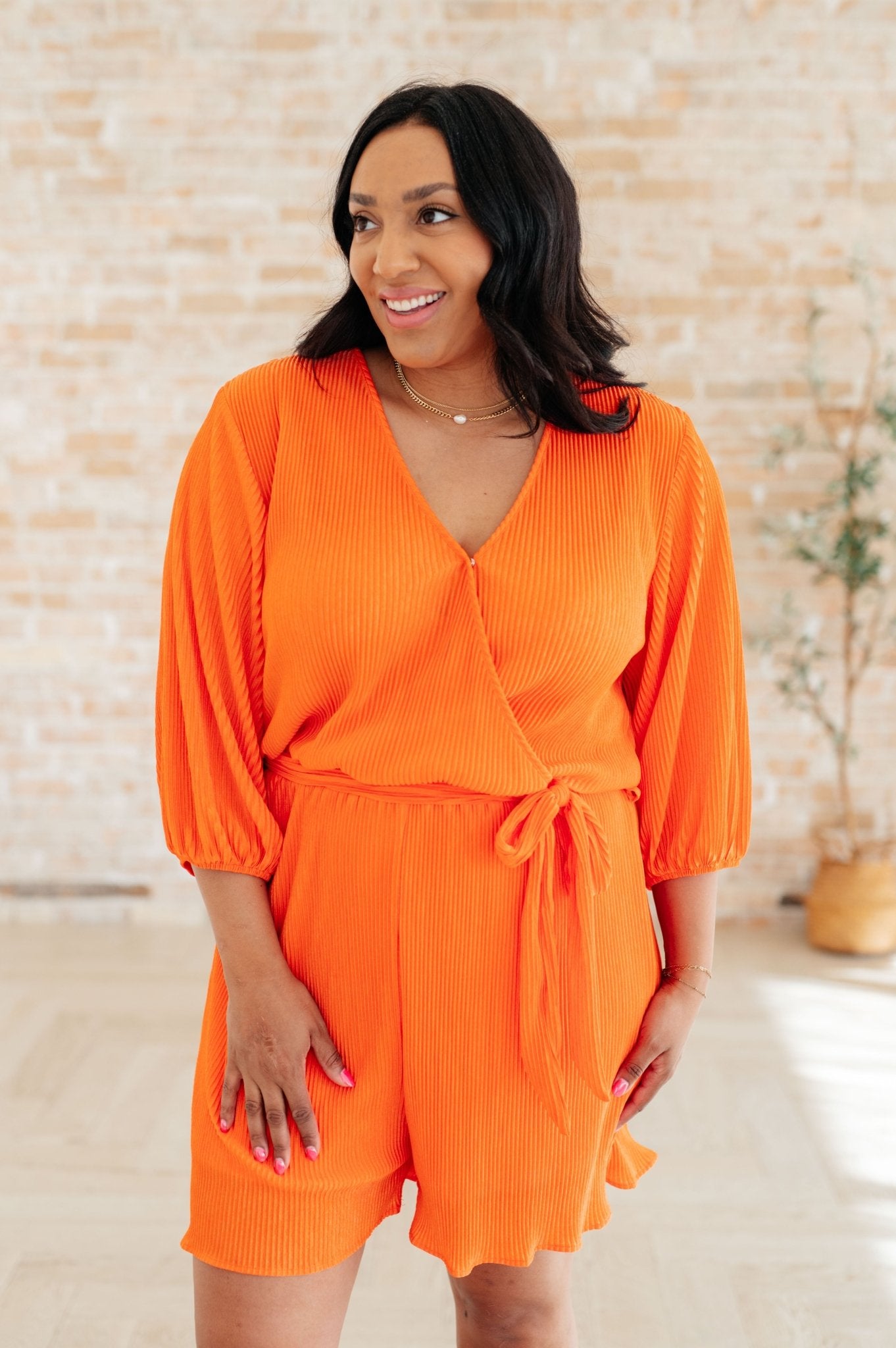 Roll With me Romper in Tangerine - Uptown Boutique Ramona