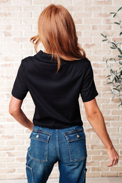 Rory Ribbed Cropped Tennis Tee in Black (Online Exclusive) - Uptown Boutique Ramona