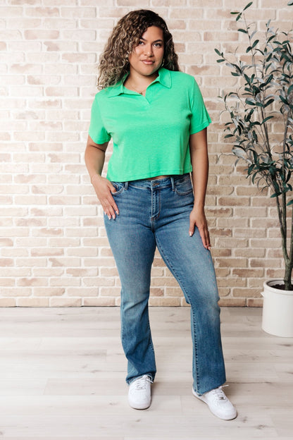 Rory Ribbed Cropped Tennis Tee in Green (Online Exclusive) - Uptown Boutique Ramona