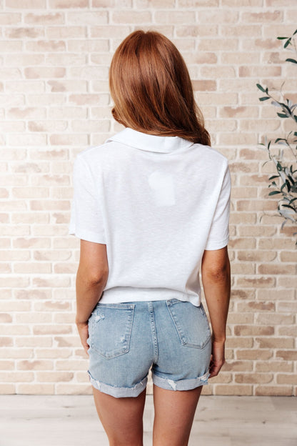 Rory Ribbed Cropped Tennis Tee in White (Online Exclusive) - Uptown Boutique Ramona