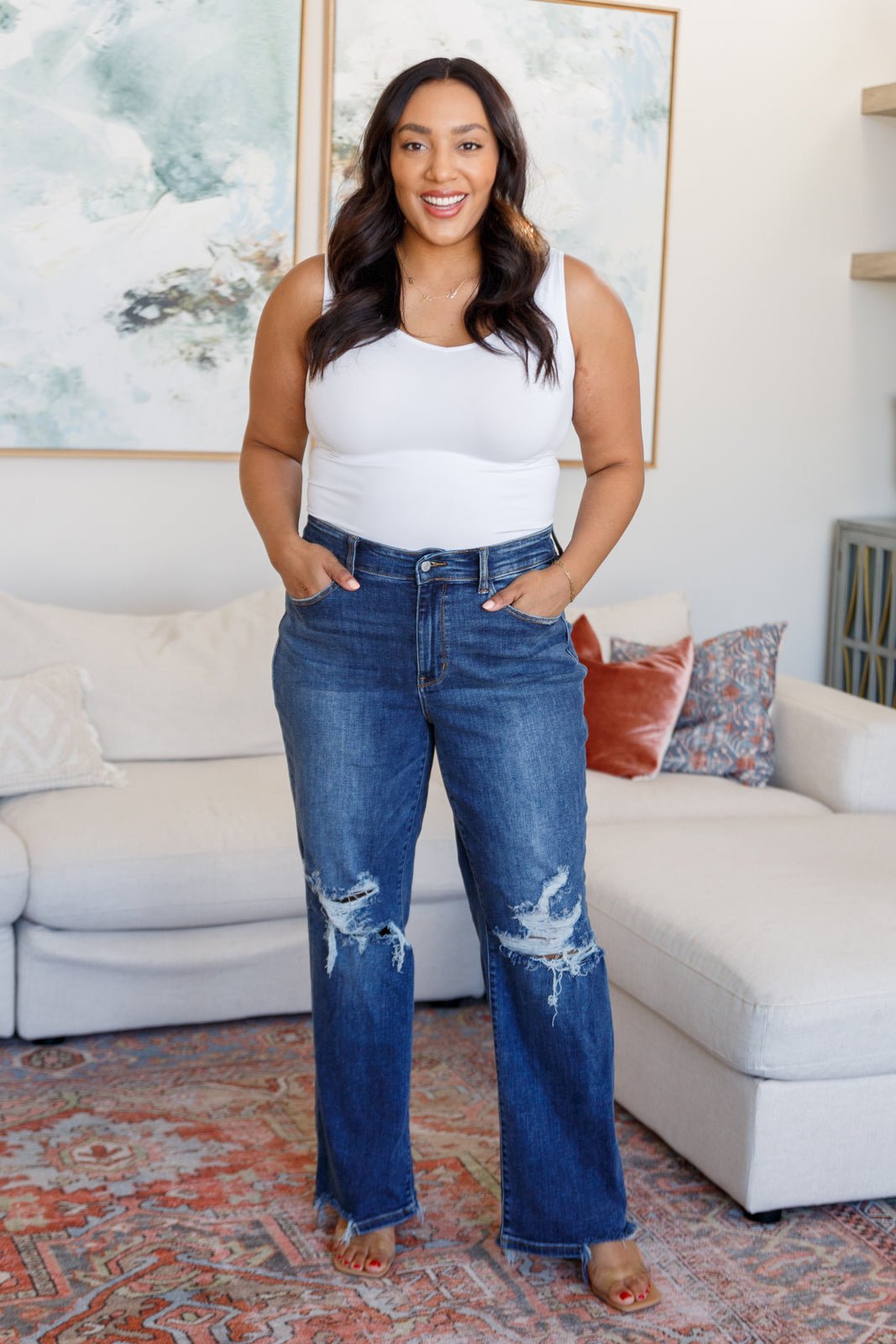 Rose High Rise 90's Straight Jeans in Dark Wash (Online Exclusive) - Uptown Boutique Ramona