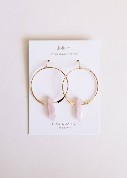 Rose Quartz Hoops Earring - Uptown Boutique Ramona