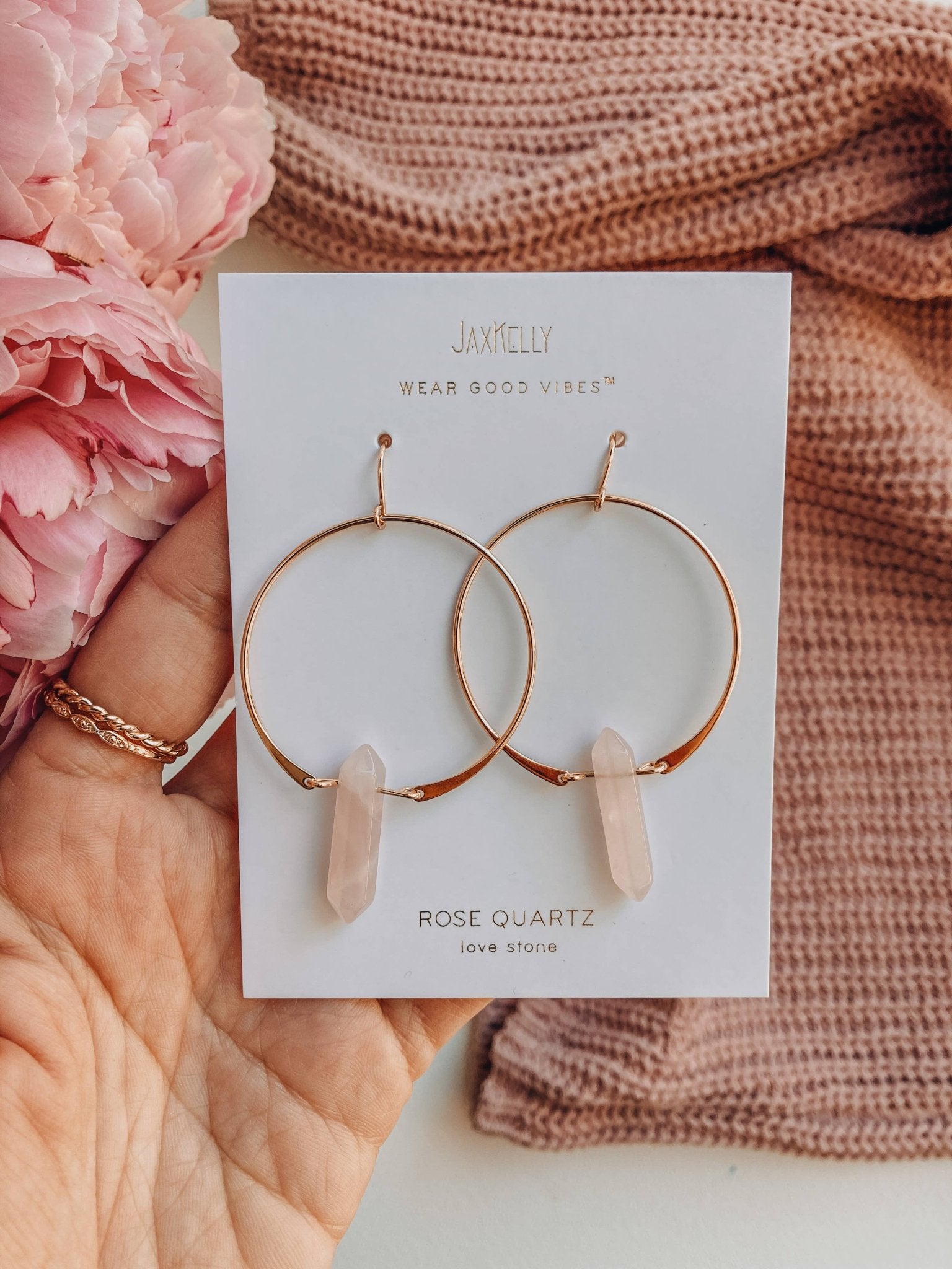 Rose Quartz Hoops Earring - Uptown Boutique Ramona