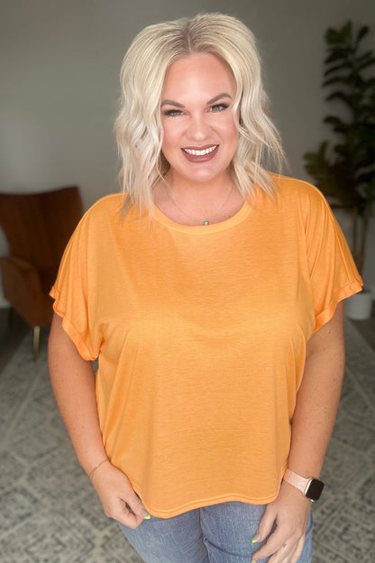 Round Neck Cuffed Sleeve Top in Neon Orange (Online Exclusive) - Uptown Boutique Ramona