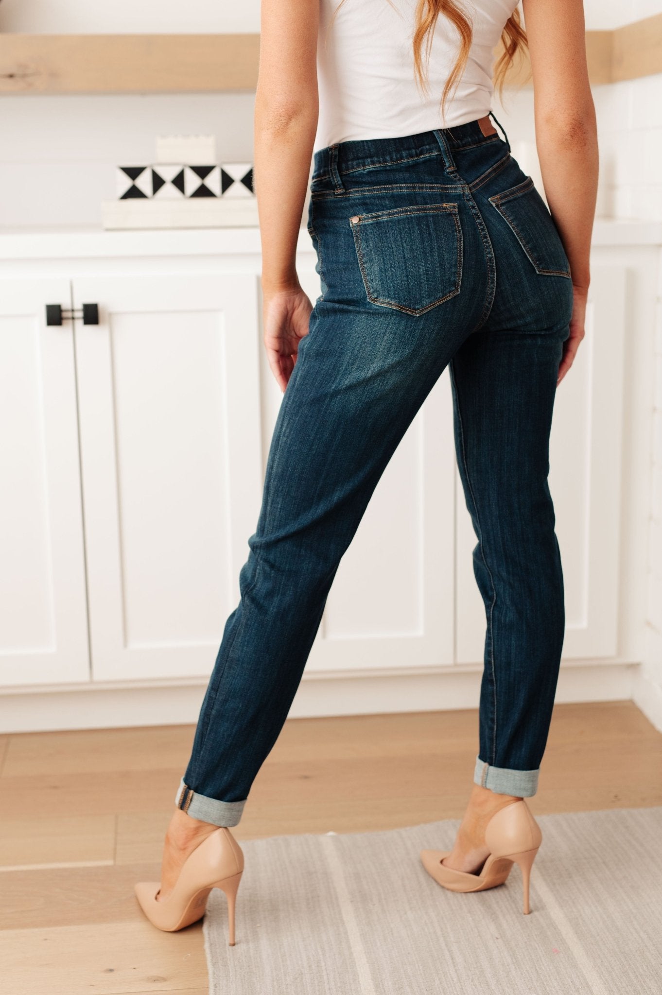 Rowena High Rise Pull On Double Cuff Slim Jeans (Online Exclusive) - Uptown Boutique Ramona