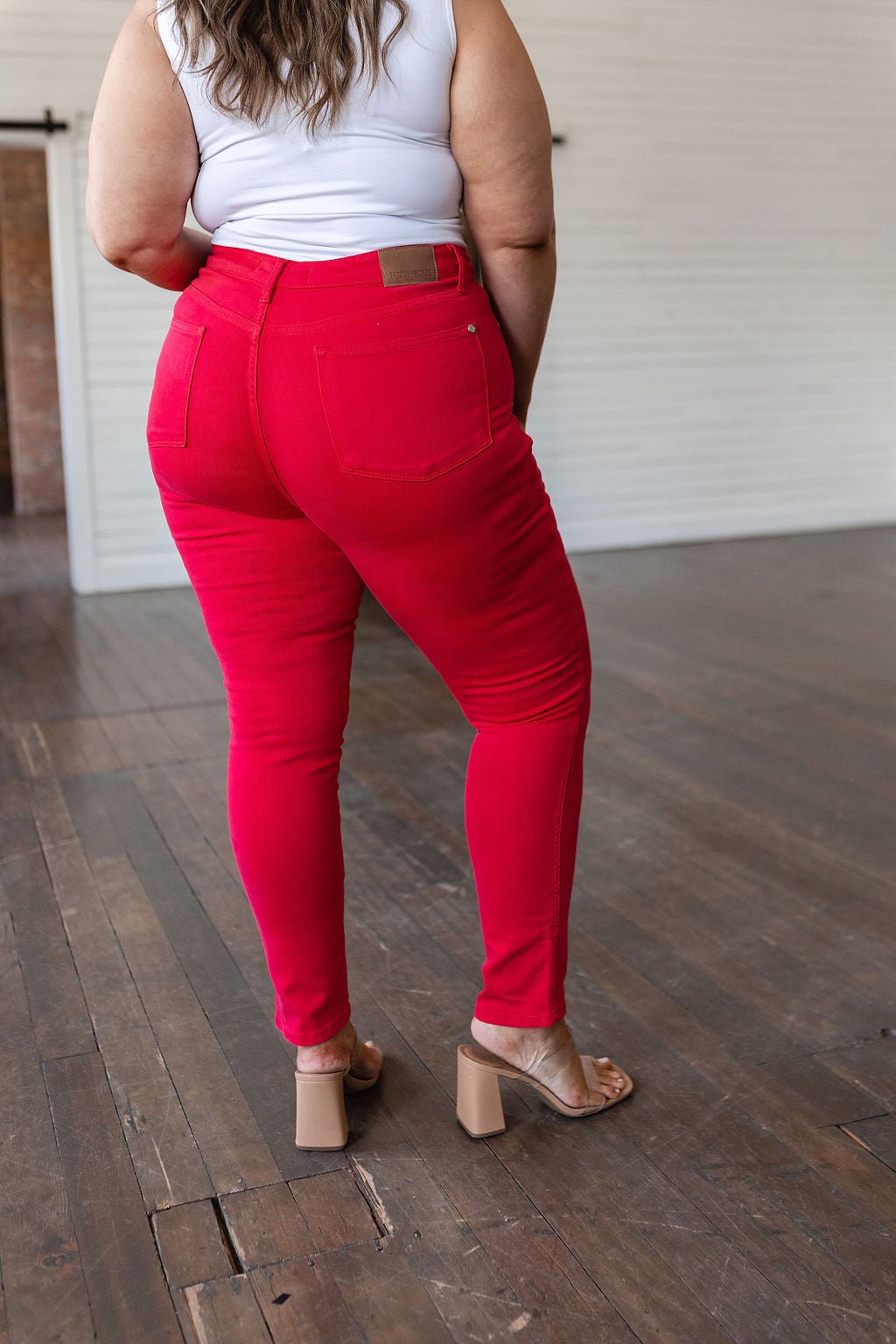 Ruby High Rise Control Top Garment Dyed Skinny Jeans in Red (Online Exclusive) - Uptown Boutique Ramona