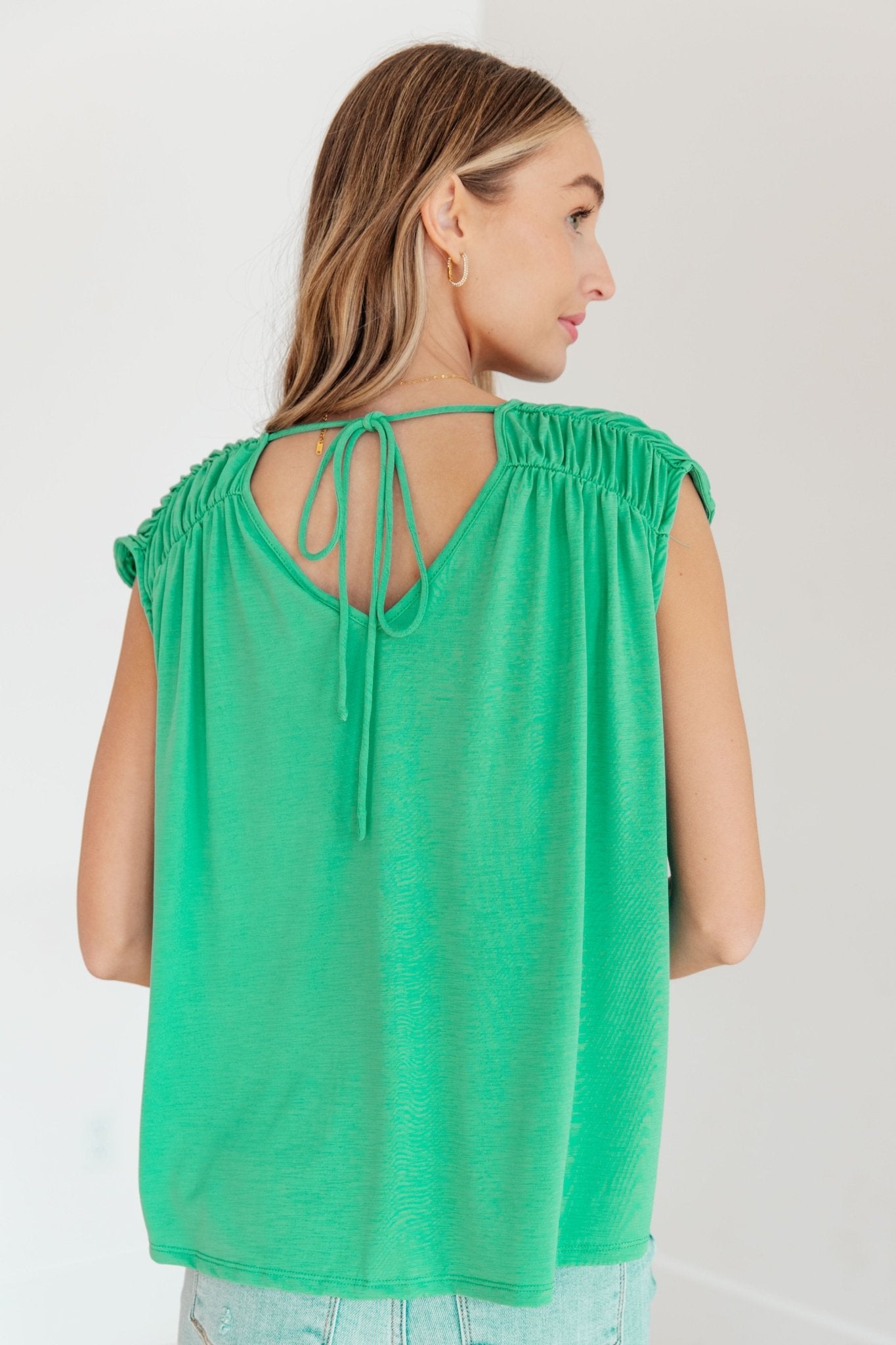 Ruched Cap Sleeve Top in Emerald (Online Exclusive) - Uptown Boutique Ramona