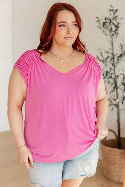 Ruched Cap Sleeve Top in Magenta (Online Exclusive) - Uptown Boutique Ramona