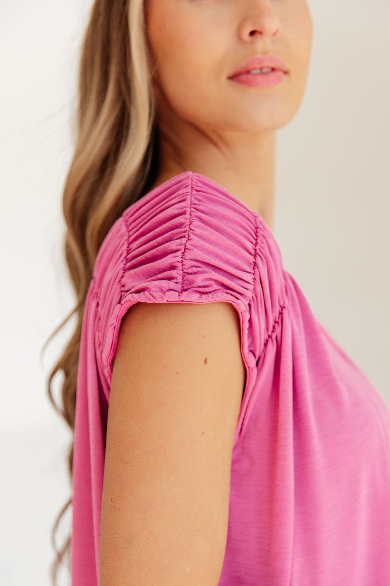 Ruched Cap Sleeve Top in Magenta (Online Exclusive) - Uptown Boutique Ramona