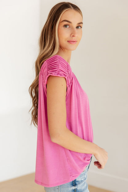 Ruched Cap Sleeve Top in Magenta (Online Exclusive) - Uptown Boutique Ramona