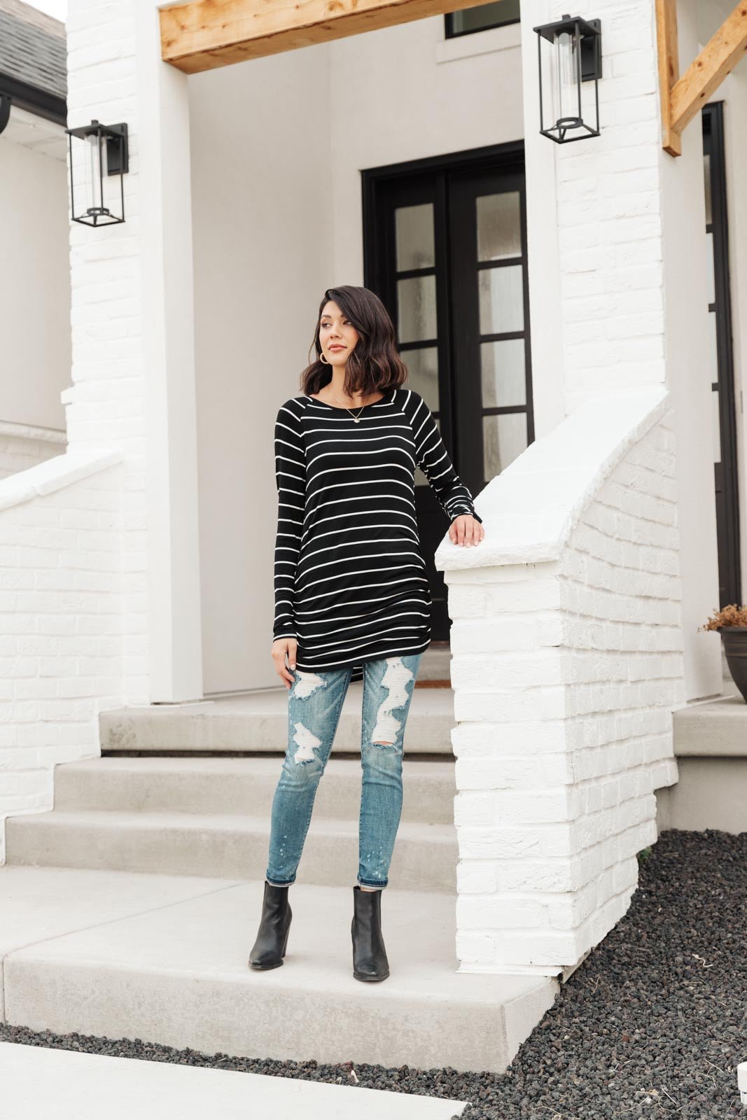 Sailing Stripes Top in Black (Online Exclusive) - Uptown Boutique Ramona