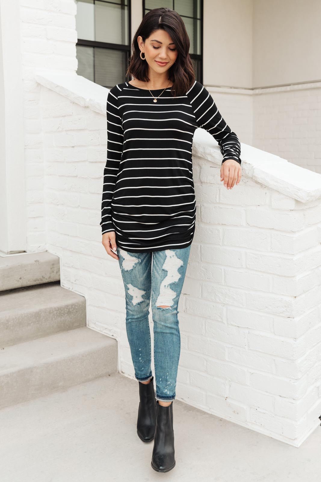 Sailing Stripes Top in Black (Online Exclusive) - Uptown Boutique Ramona