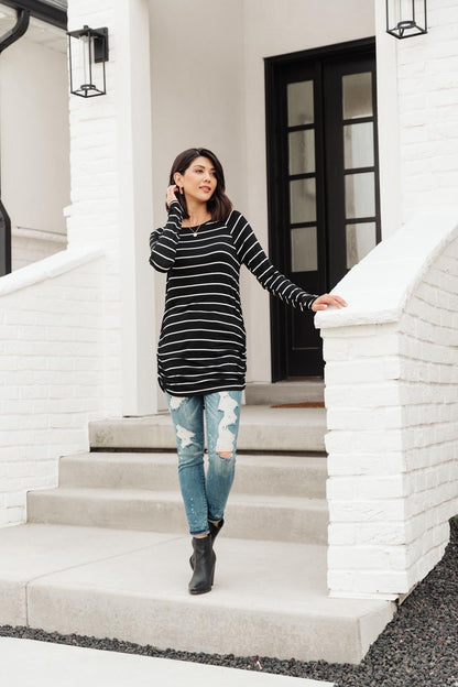 Sailing Stripes Top in Black (Online Exclusive) - Uptown Boutique Ramona