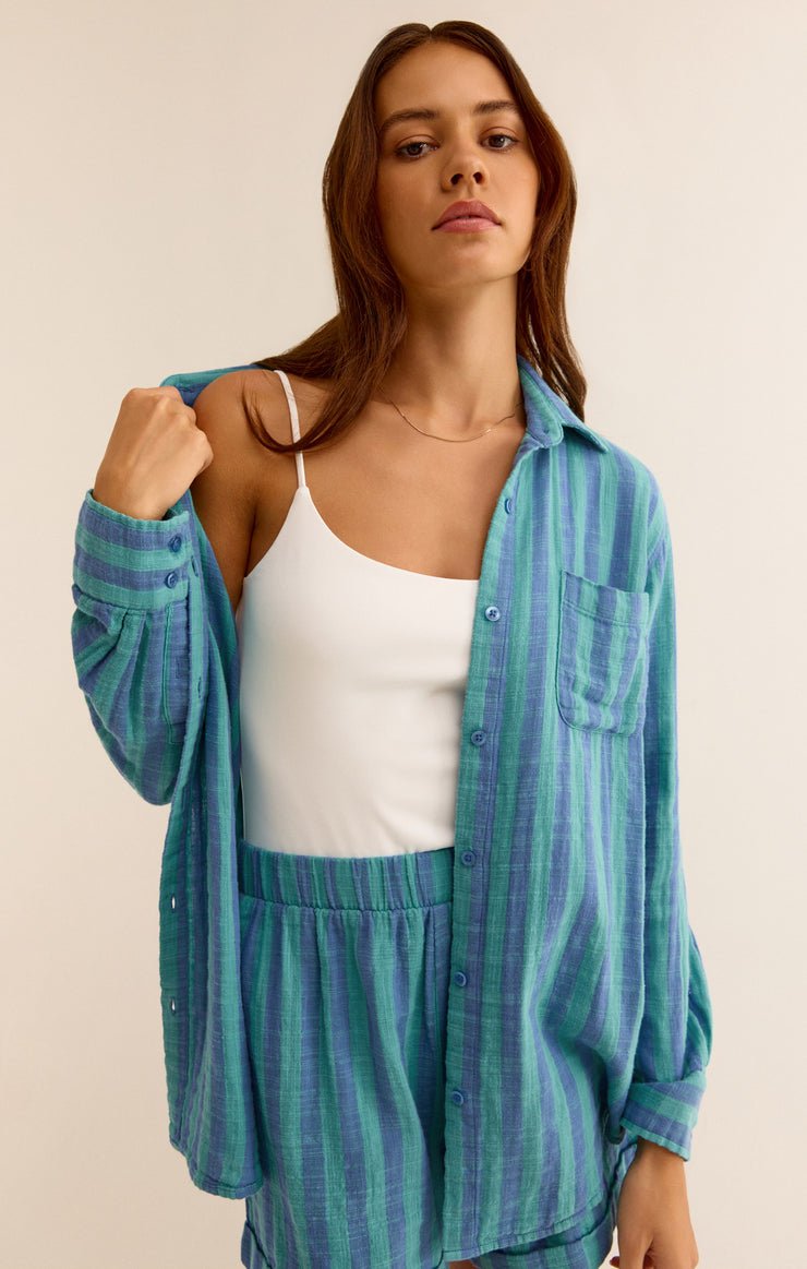 SATURDAYS STRIPE GAUZE SHIRT - Uptown Boutique Ramona