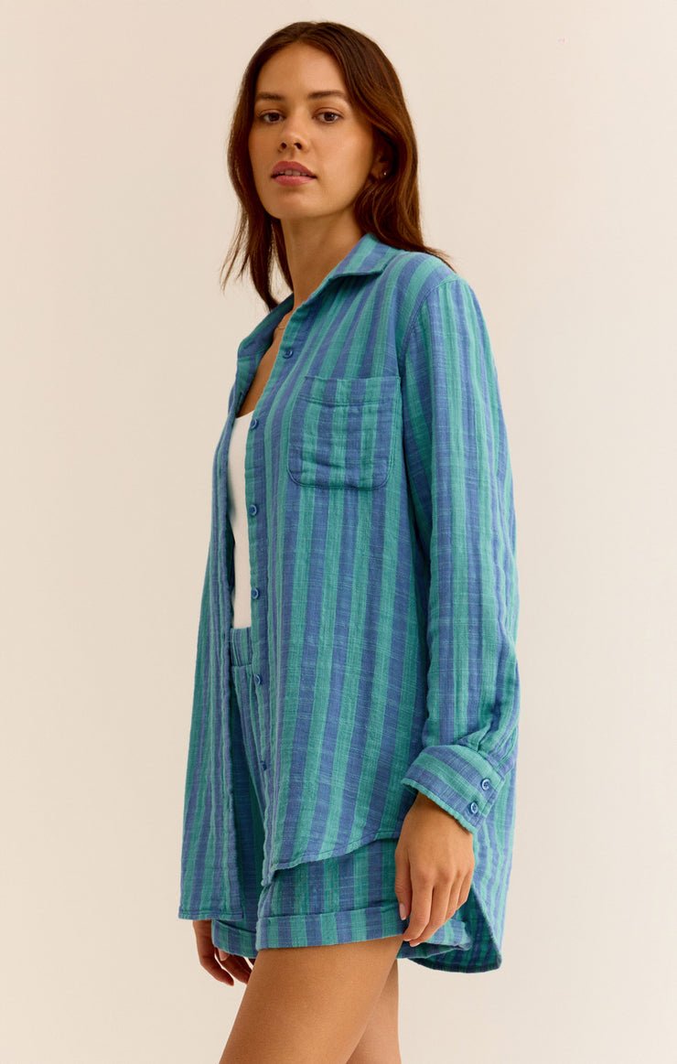 SATURDAYS STRIPE GAUZE SHIRT - Uptown Boutique Ramona