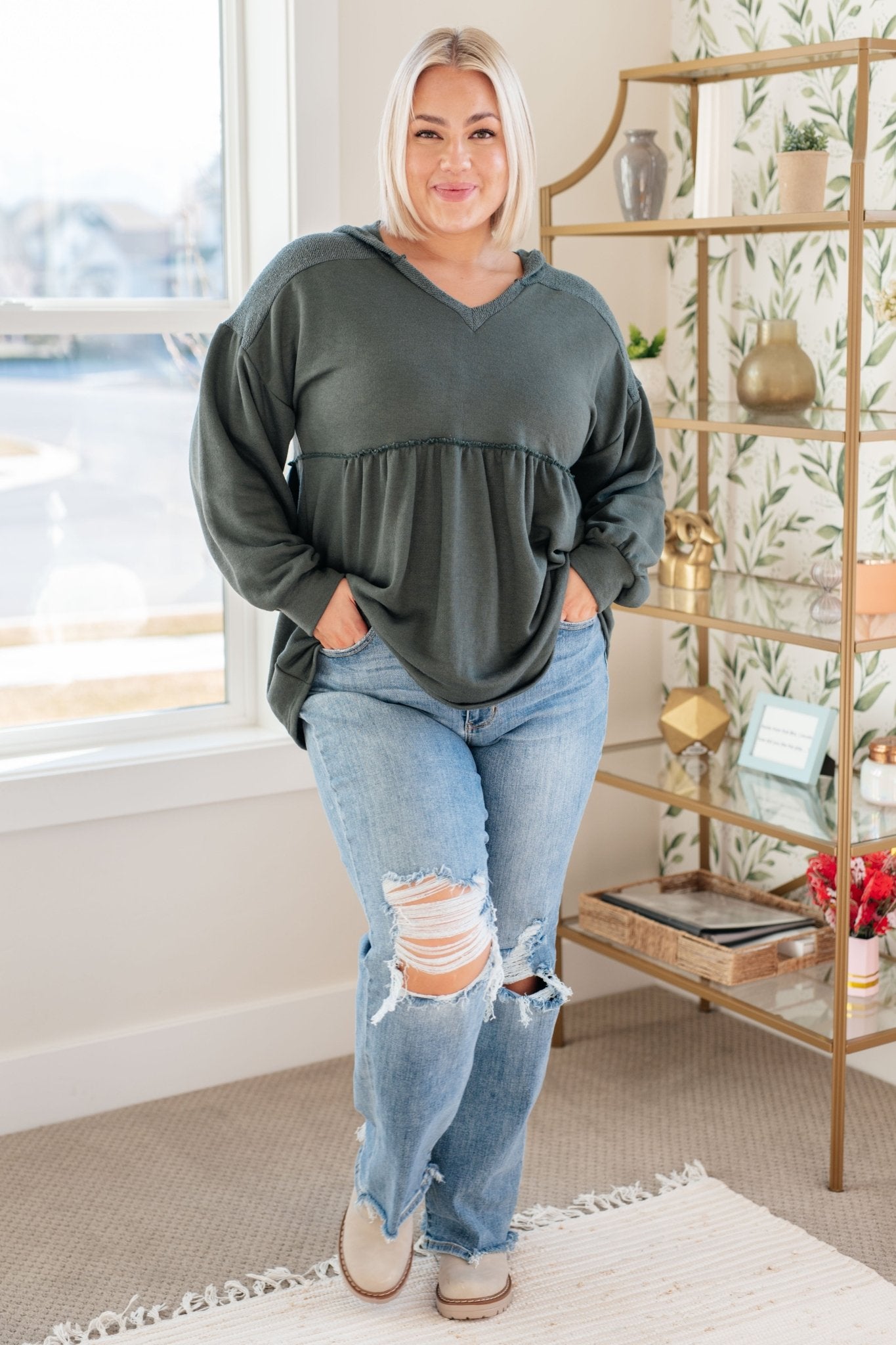 She's Not Wrong Hooded V - Neck Pullover (Online Exclusive) - Uptown Boutique Ramona