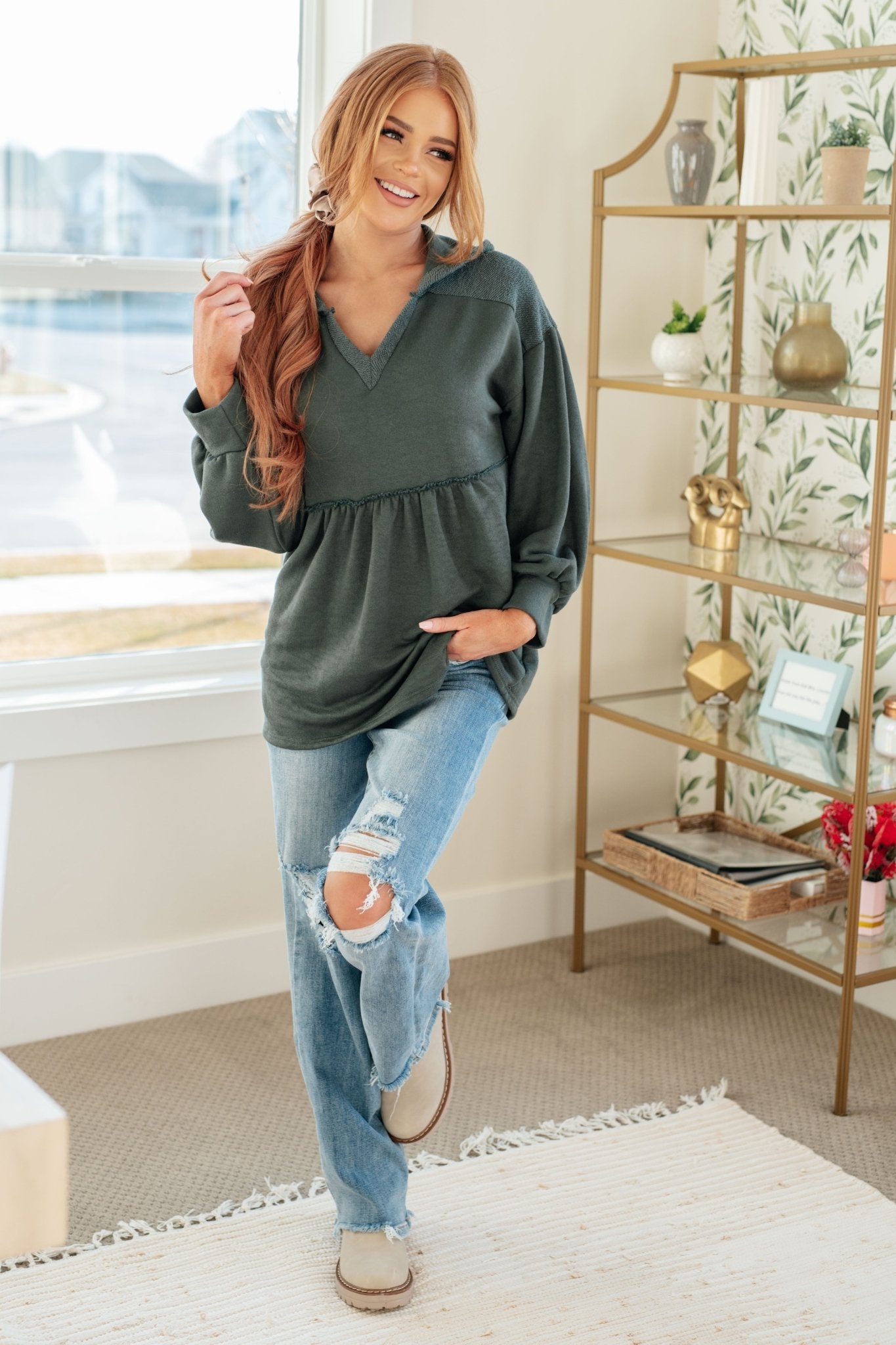 She's Not Wrong Hooded V - Neck Pullover (Online Exclusive) - Uptown Boutique Ramona