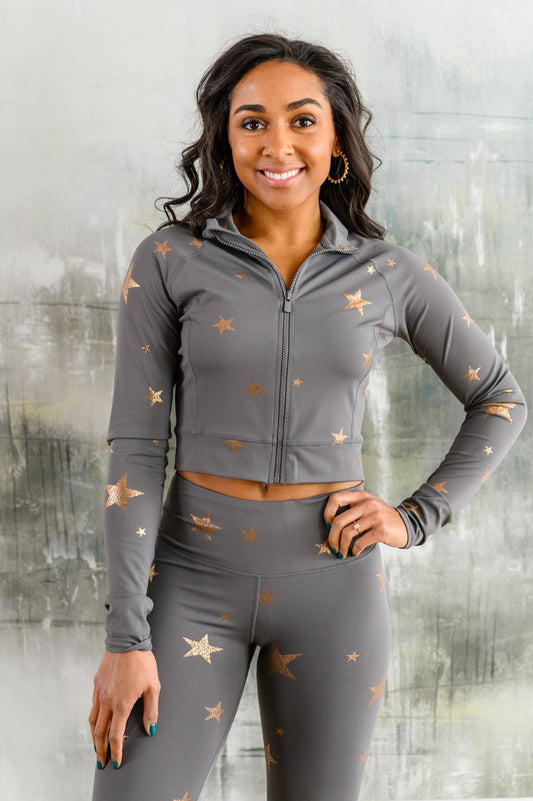 Shine Like A Star Zip Up Workout Jacket (Online Exclusive) - Uptown Boutique Ramona