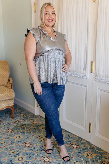 Shine On Metallic Peplum Top (Online Exclusive) - Uptown Boutique Ramona