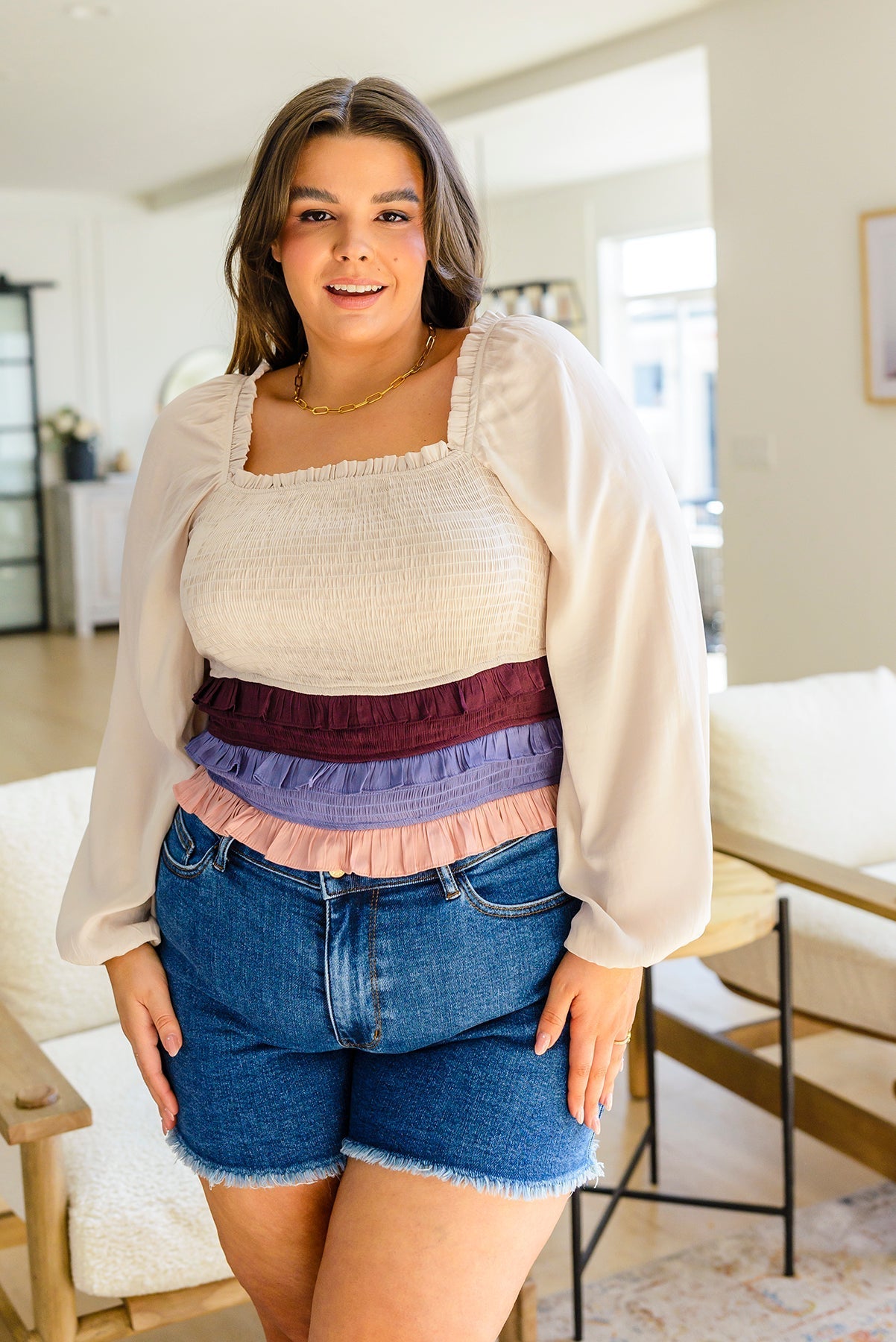 Shirley Smocked Ruffle Blouse (Online Exclusive) - Uptown Boutique Ramona