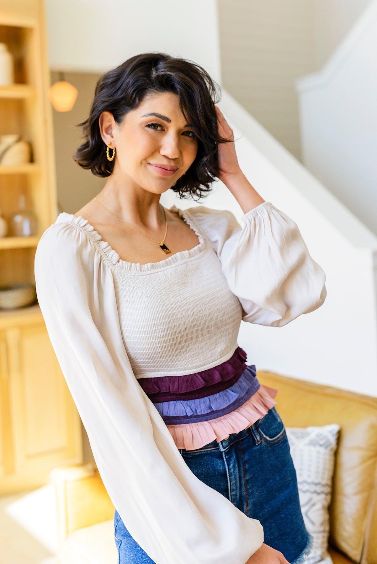 Shirley Smocked Ruffle Blouse (Online Exclusive) - Uptown Boutique Ramona