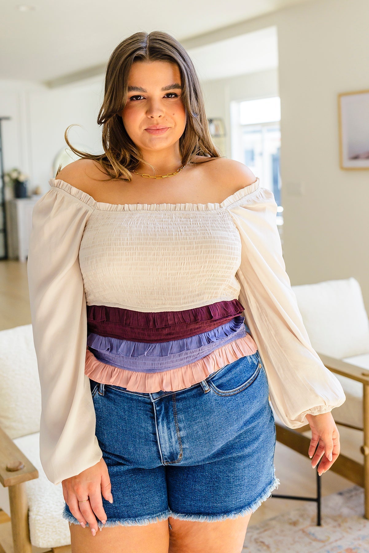 Shirley Smocked Ruffle Blouse (Online Exclusive) - Uptown Boutique Ramona