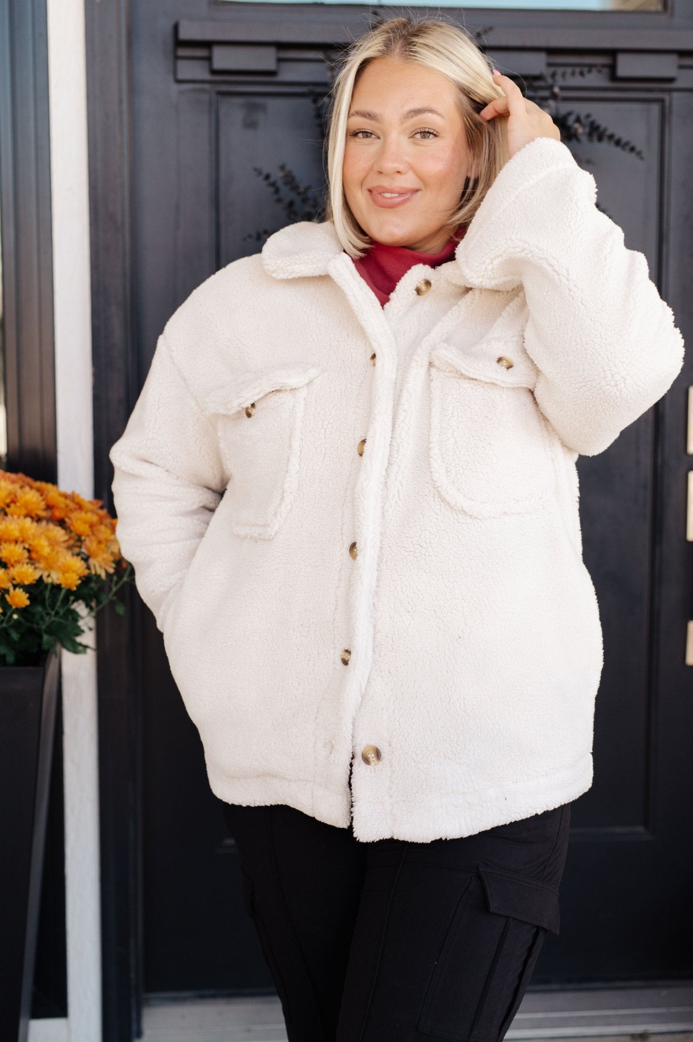 Shrouded in Sherpa Coat in White (Online Exclusive) - Uptown Boutique Ramona