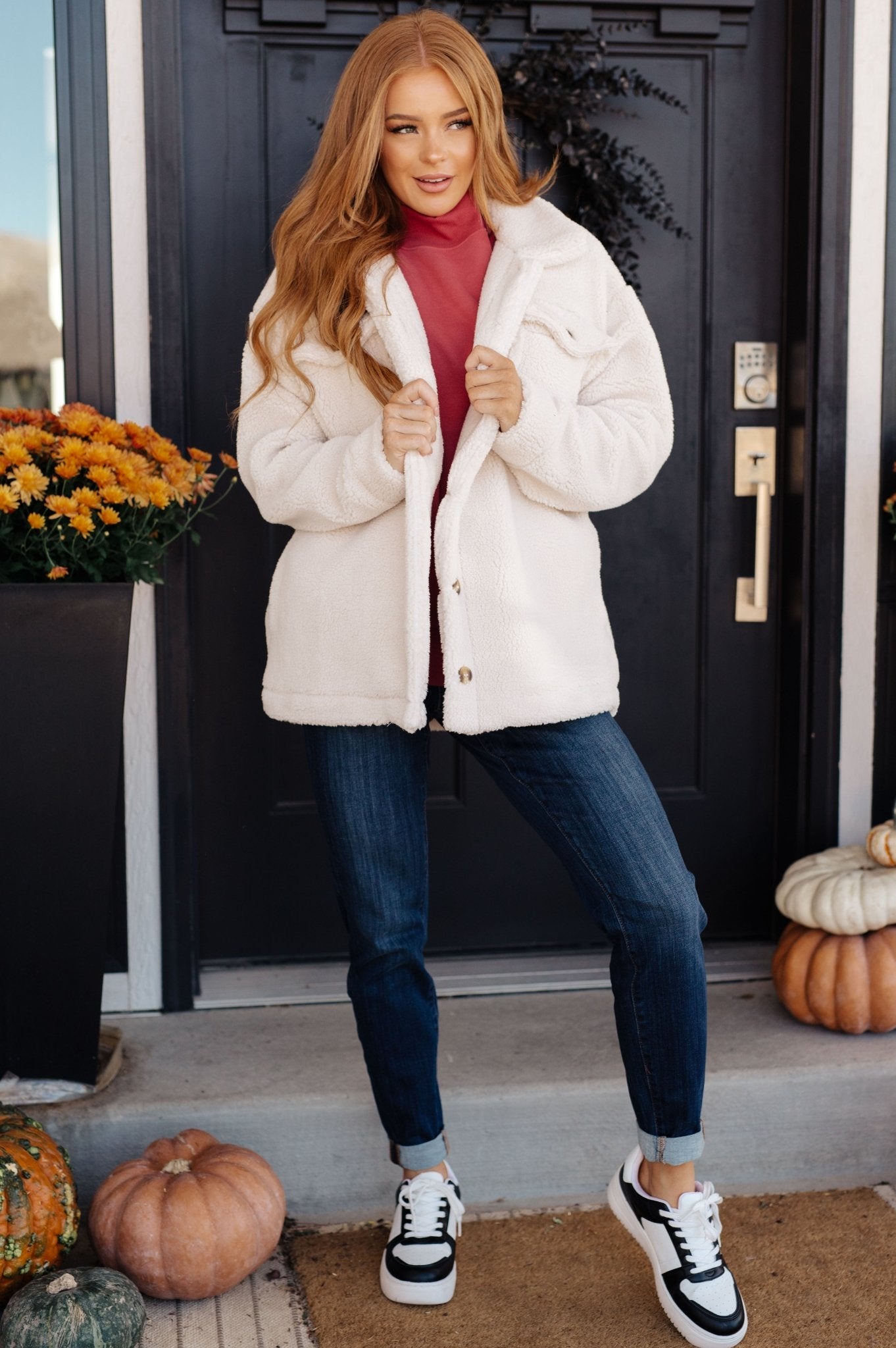 Shrouded in Sherpa Coat in White (Online Exclusive) - Uptown Boutique Ramona