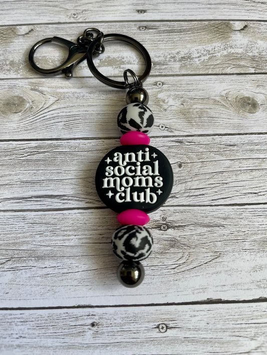Anti-Social Moms Club Silicone Beaded Keychain - Magenta