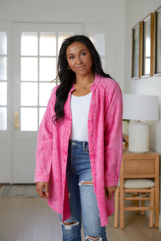 Corey Button Up Top in Fuchsia (Online Exclusive)