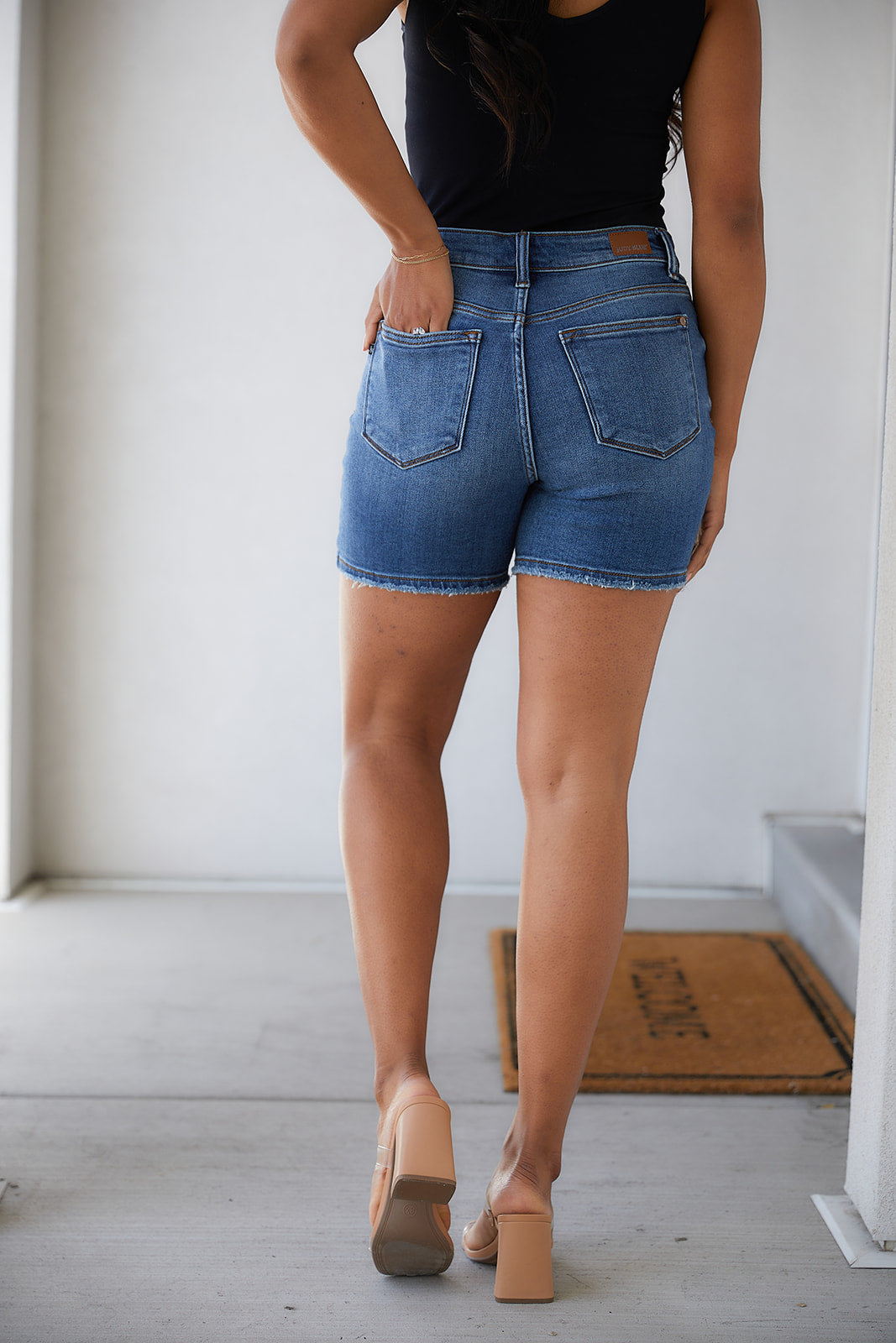 Women Casual Denim Shorts Solid High Waisted 4 Buttons Frayed Raw Hem  Ripped Stretch Jeans Summer Distressed Shorts(L,A Black) - Walmart.com