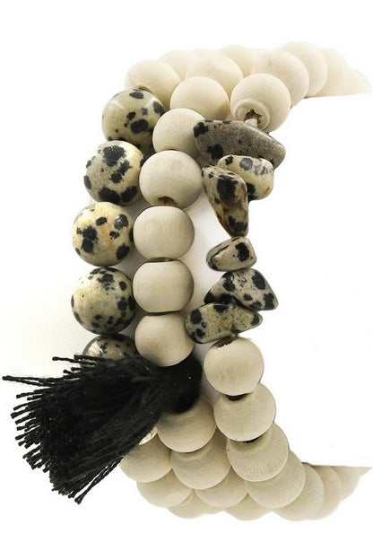 Ensemble de bracelets en bois et pierres semi-précieuses