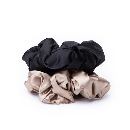 Scrunchies tipo almohada de satén - Negro/Oro
