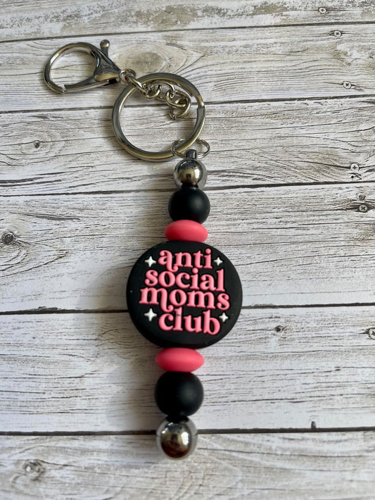 Anti-Social Moms Club Silicone Beaded Keychain - Coral