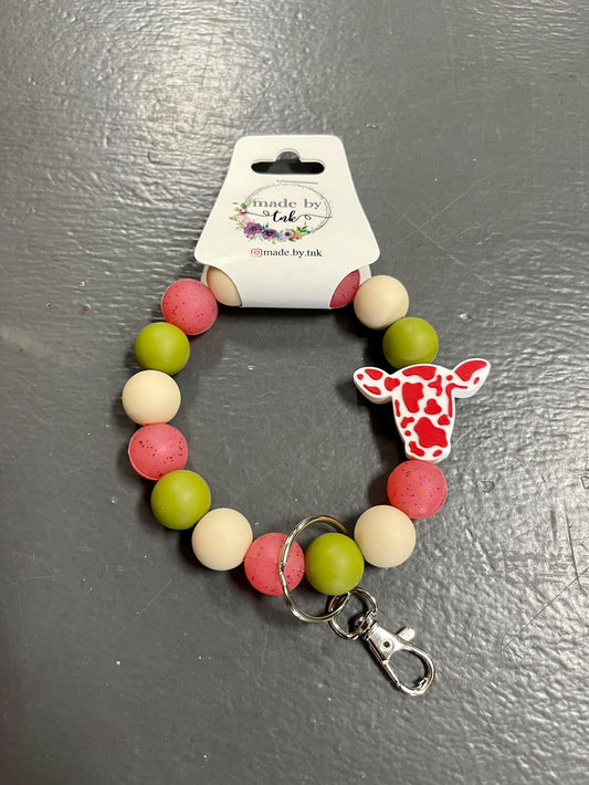 Earthy Sparkle Cow Silicone Beaded Keychain