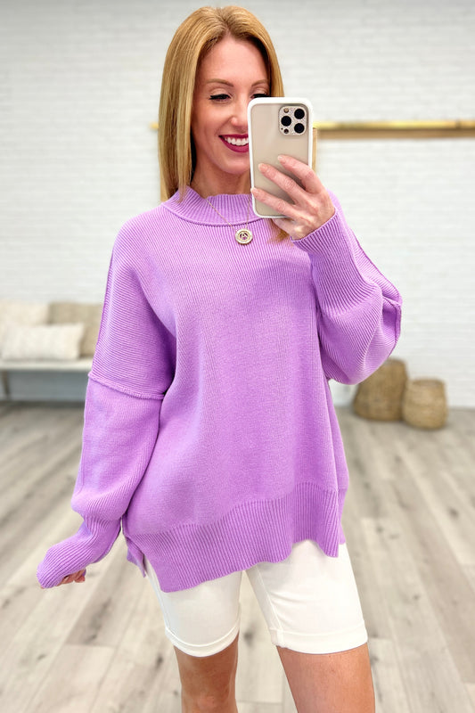 Suéter extragrande con abertura lateral Margot en lavanda (exclusivo en línea)