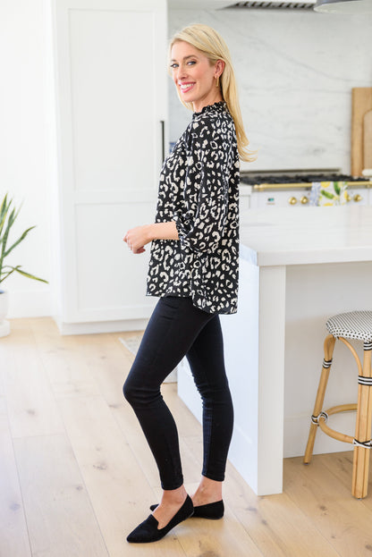 A Bit Of Fun Animal Print Blouse In Black (Online Exclusive)