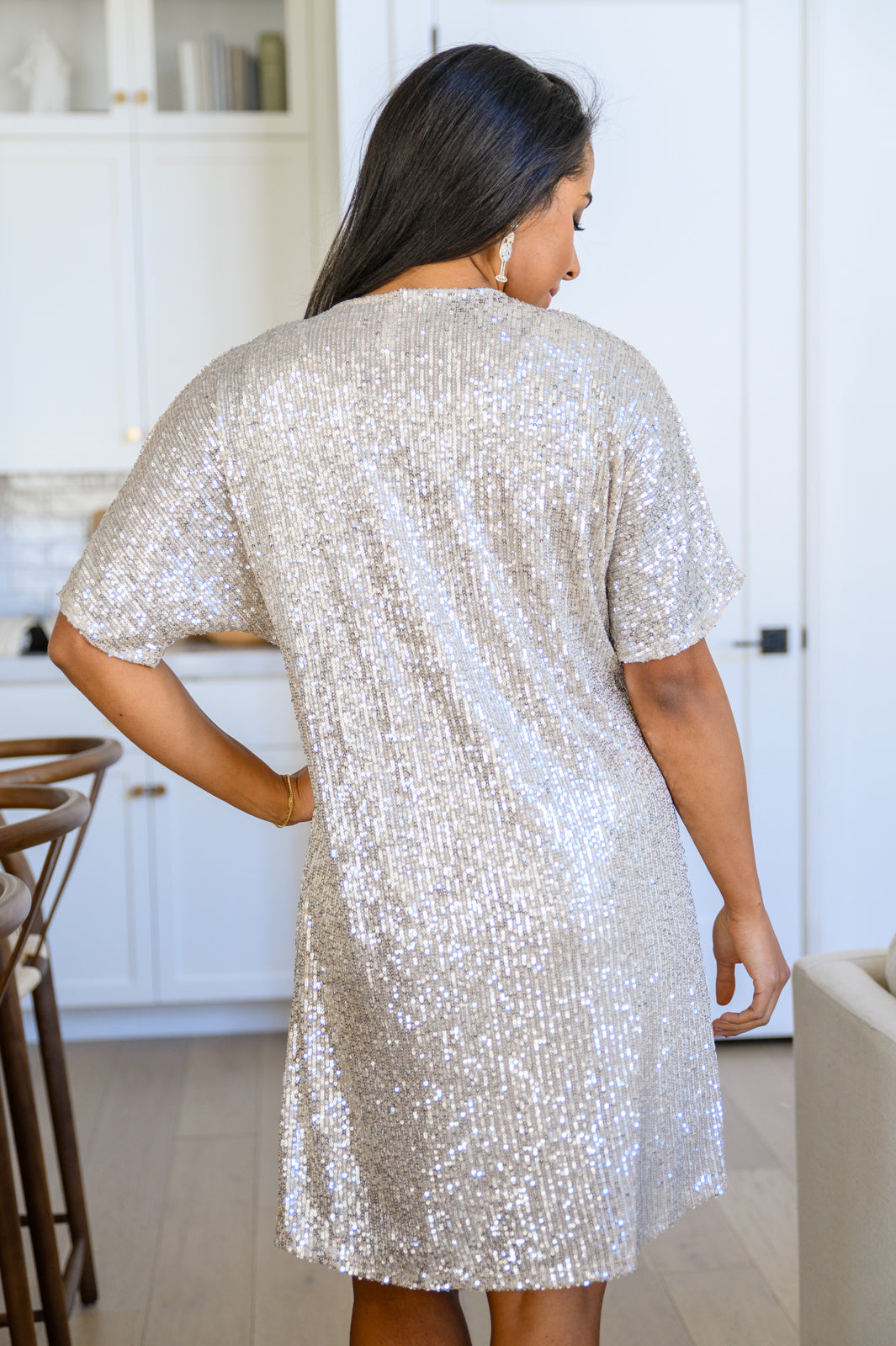 Alexandria Short Sleeve Sequin Dress In Taupe (Online Exclusive)