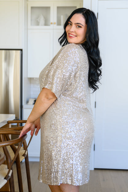 Alexandria Short Sleeve Sequin Dress In Taupe (Online Exclusive)
