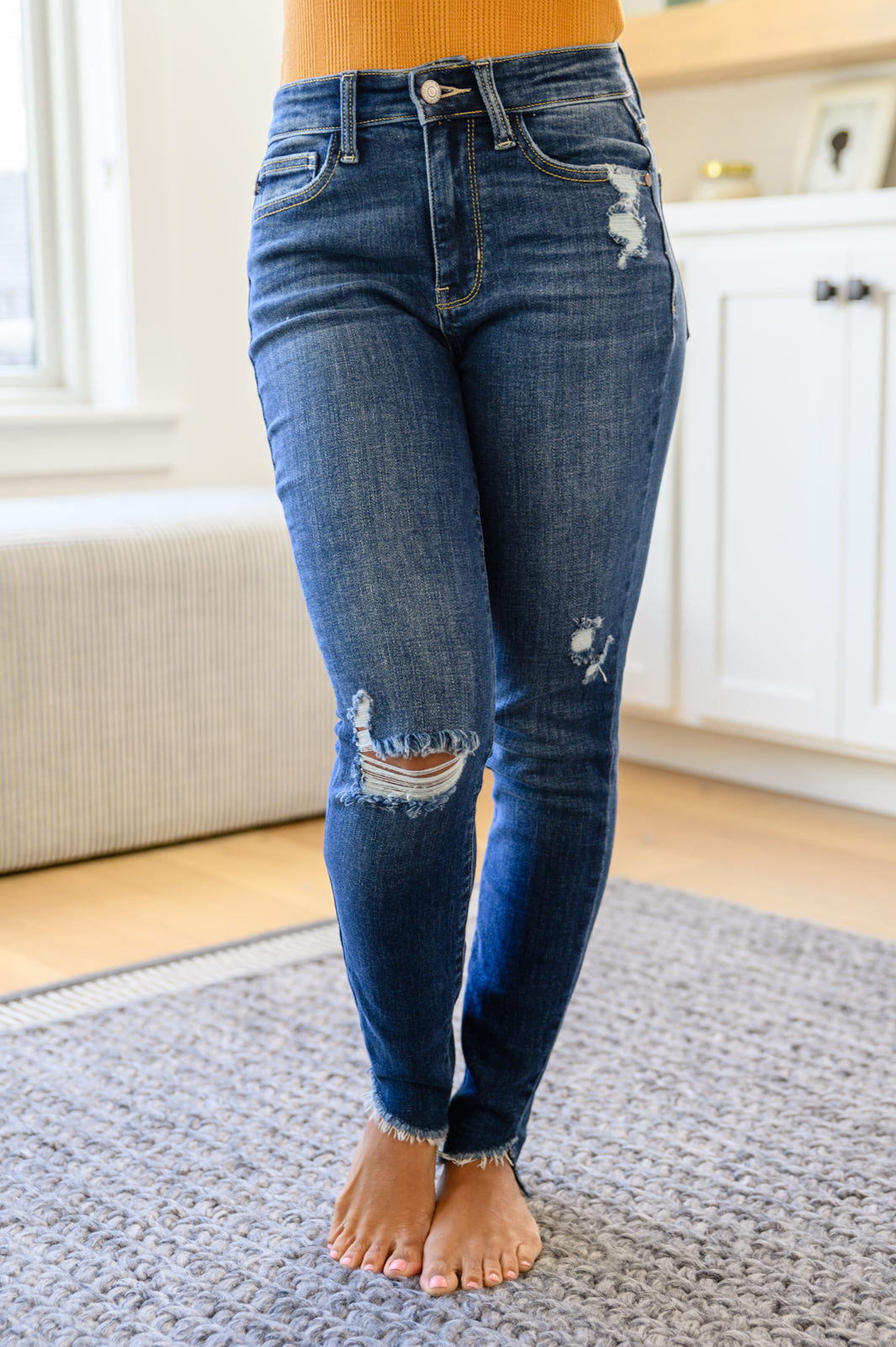 Annalise Slanted Raw Hem Skinny Jeans (Online Exclusive)
