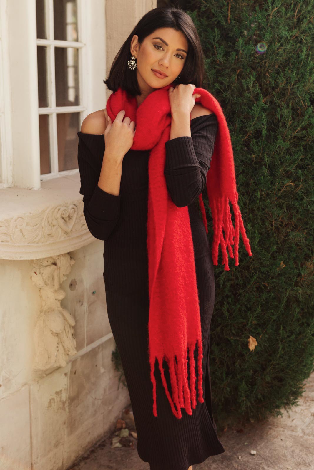 Artisan Fringe Scarf in Red (Online Exclusive)