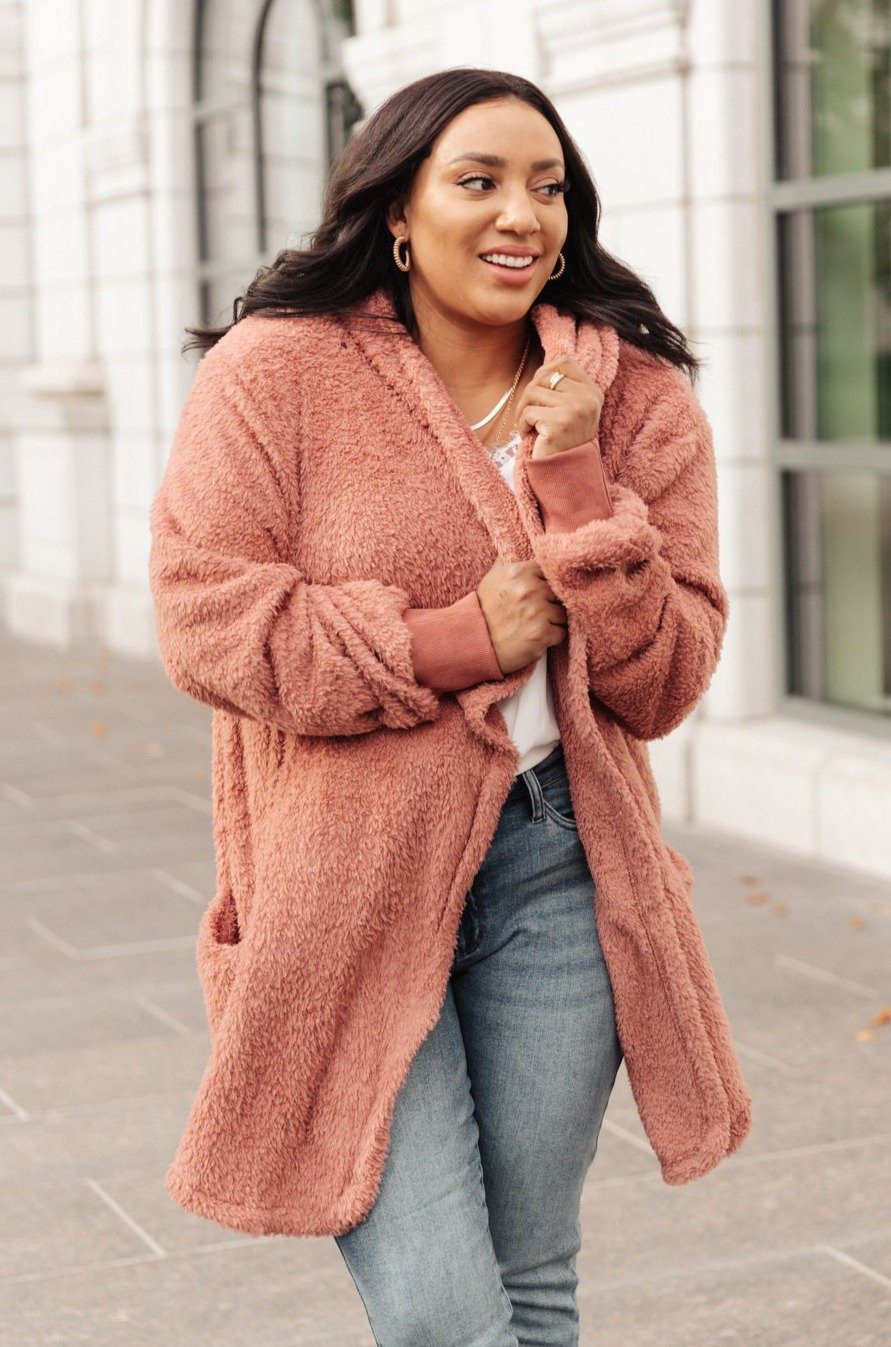 At The Lodge Fuzzy Cardigan in Mauve (Online Exclusive)