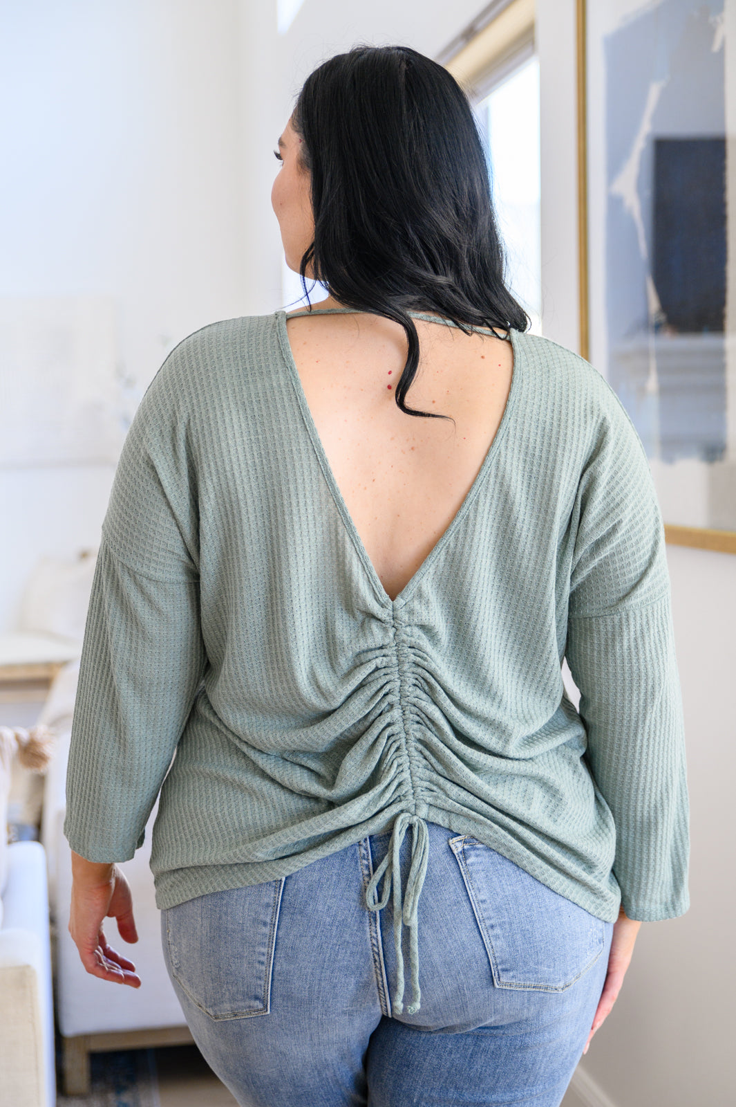 Austin Waffle Knit Basic Top In Sage (Online Exclusive)
