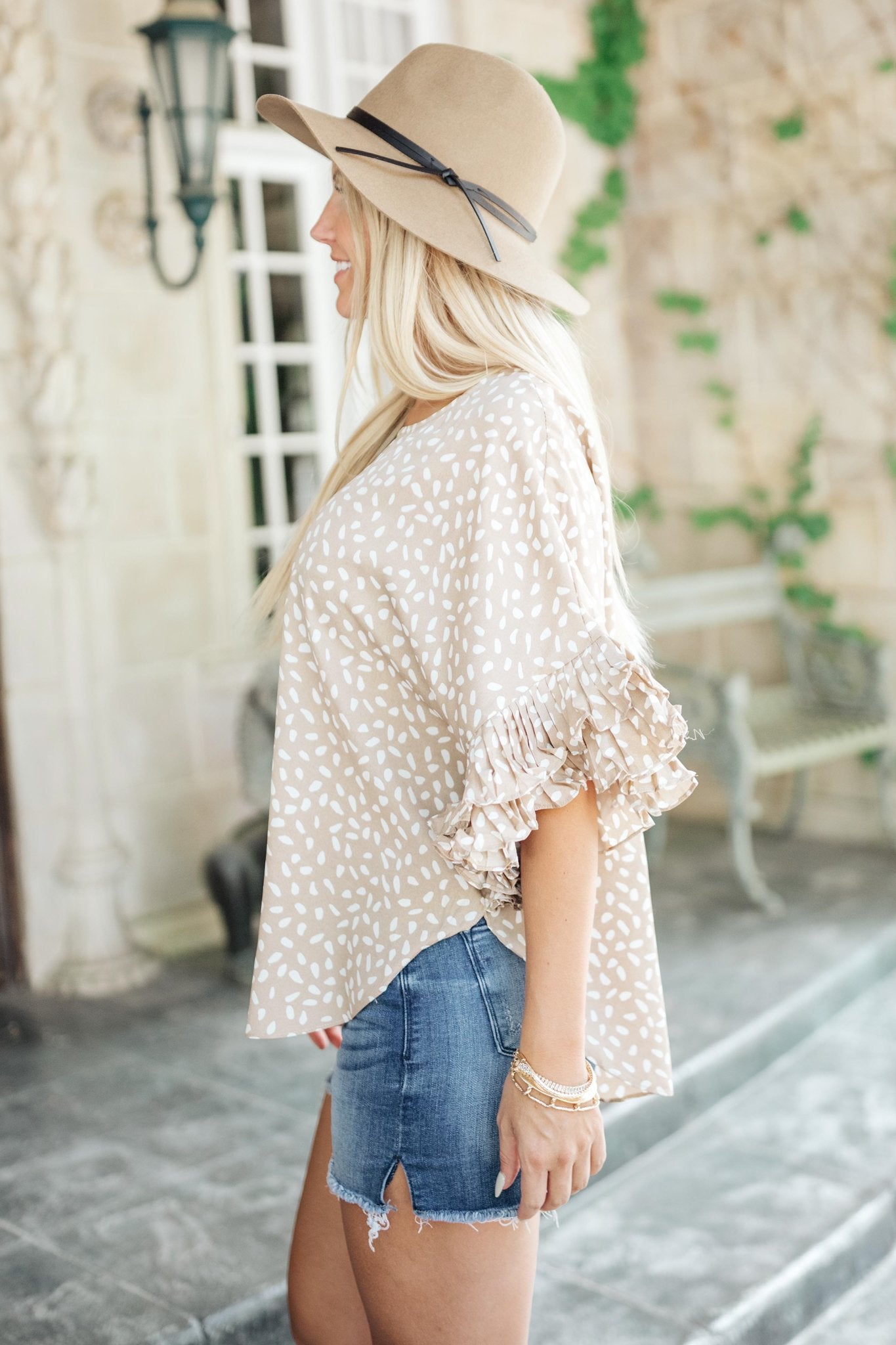 Be Mine Ruffle Sleeve Top in Oatmeal (Online Exclusive)